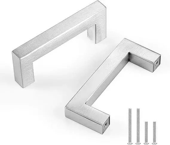 CZC HOME 15 Pack Cabinet Handles, Stainless Steel Drawer Square Drawer Pulls, 76mm Hole Center Cupboard Handles with 2 Sizes Screws for Kitchen Dresser Door Brushed Nickel 0