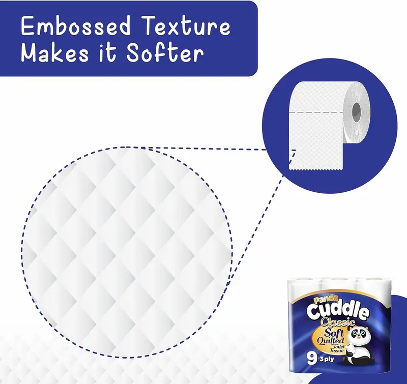 PANDA CUDDLE TOILET ROLLS/ NON SCENTED/ 1x9pk, 5x9pk, 8x9pk and 10x9pk NON SCENTED (Cuddle Panda 3PLY) Eco-friendly Disposable Flushable Toilet Rolls 4