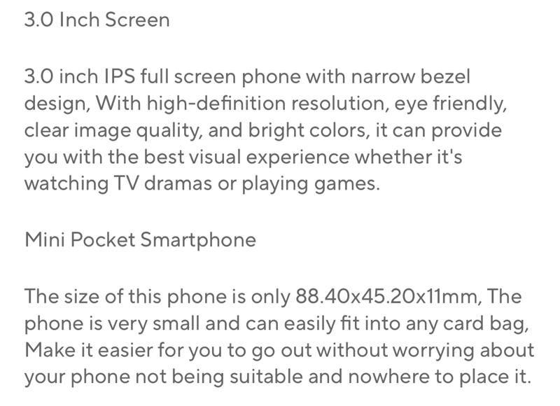 Product Introduction of Portable Mini Smartphone - Dual SIM 3G Android 8.1 2GB + 16GB GPS Bluetooth-compatible WiFi - 3.0 Inch Smartphone - Cellphone 1