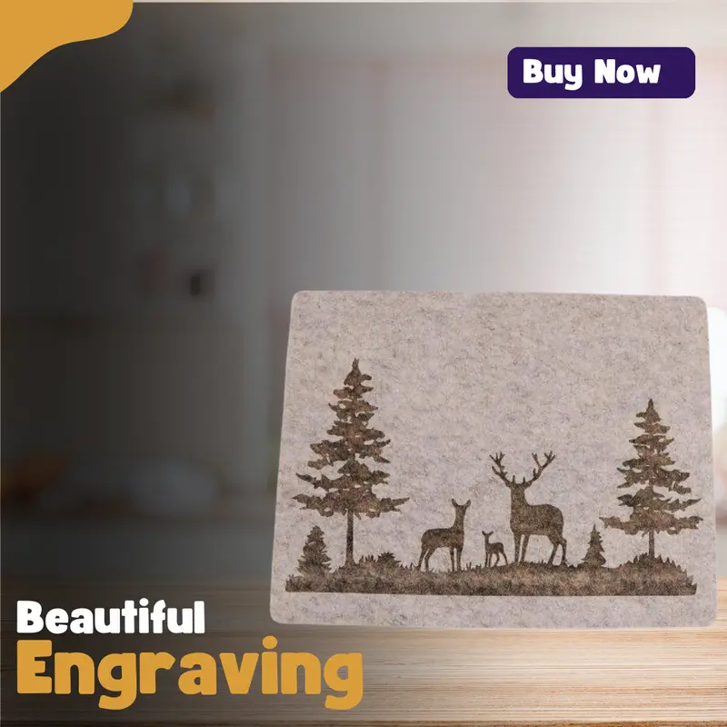 Christmas Beige Felt Deer Placemat 45x35cm - Soft Durable Polyester Holiday Dining Coasters Tableware - Winter 5