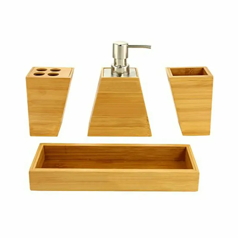 Bamboo Bathroom Accessories Set - Tumbler, Soap Dispenser, Brush Holder, and More 0