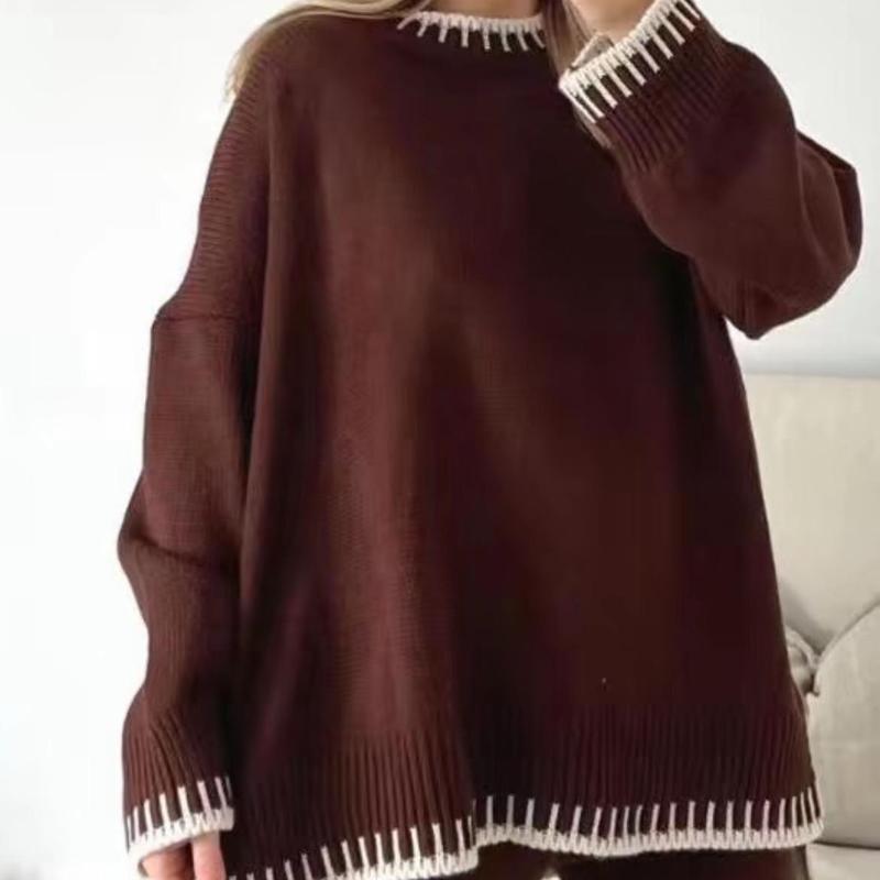 Women Knitted Stiched Wide Leg Co-ord Suit Loungewear Set 4