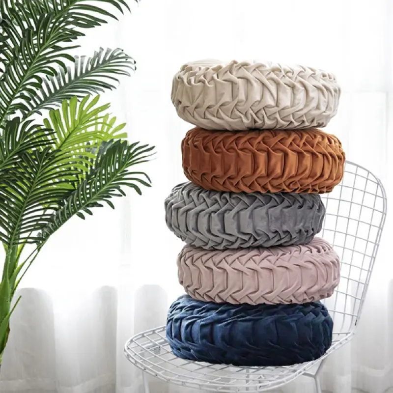 Lifeideas 6 Colors Modern Round Pleated Pumpkin Velvet Cushion,Sofa Throw,Sofa Pillow,Nordic Style Throw Pillow For Living Room,Bedroom,Sofa 7