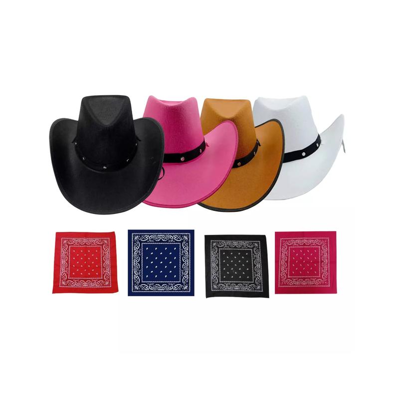 Adult Cowboy Cowgirl Hat & Bandana Wild Western Set 0