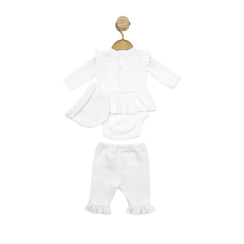 Mintini White Smocked Tiny Baby Bodysuit with Waffle Leggings and Hat Kidswear 1