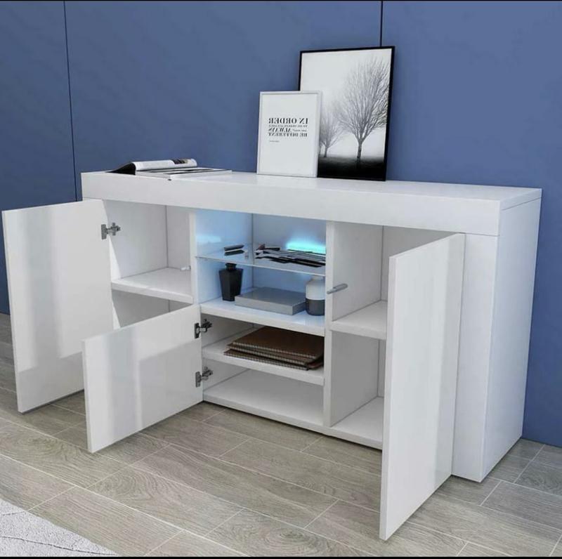 Product Introduction of LED Sideboard Cabinet 135cm in White/Black Finish storage media unit builtin wardrobe room partition 3