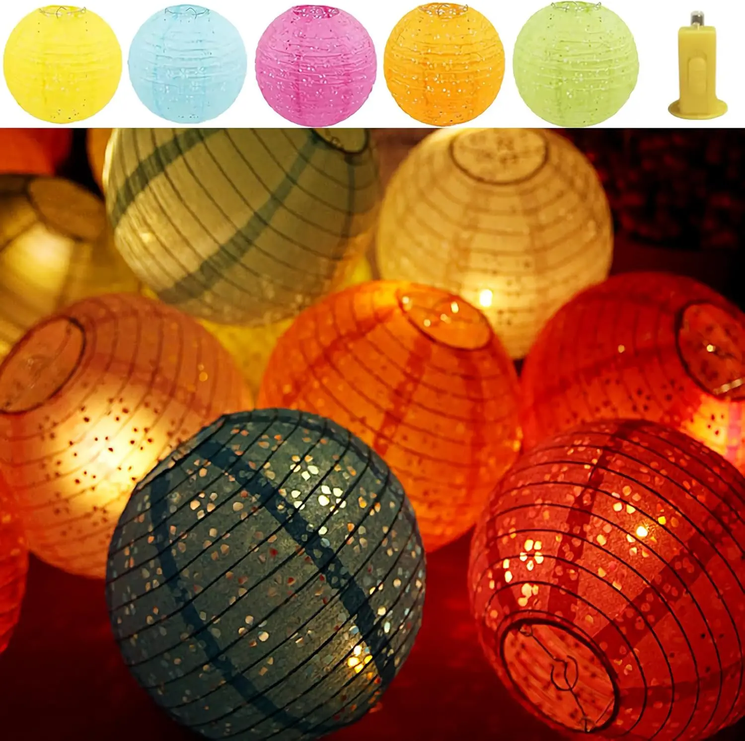 Paper Lanterns with LED Lights 10 Colours Chinese Japanese Lantern Oriental Style Traditional Asian Bedroom Paper Lamp for Home Wedding Party Decoration 8 Inch (5pcs) Free 2 Spare Lights [Energy Class A+]