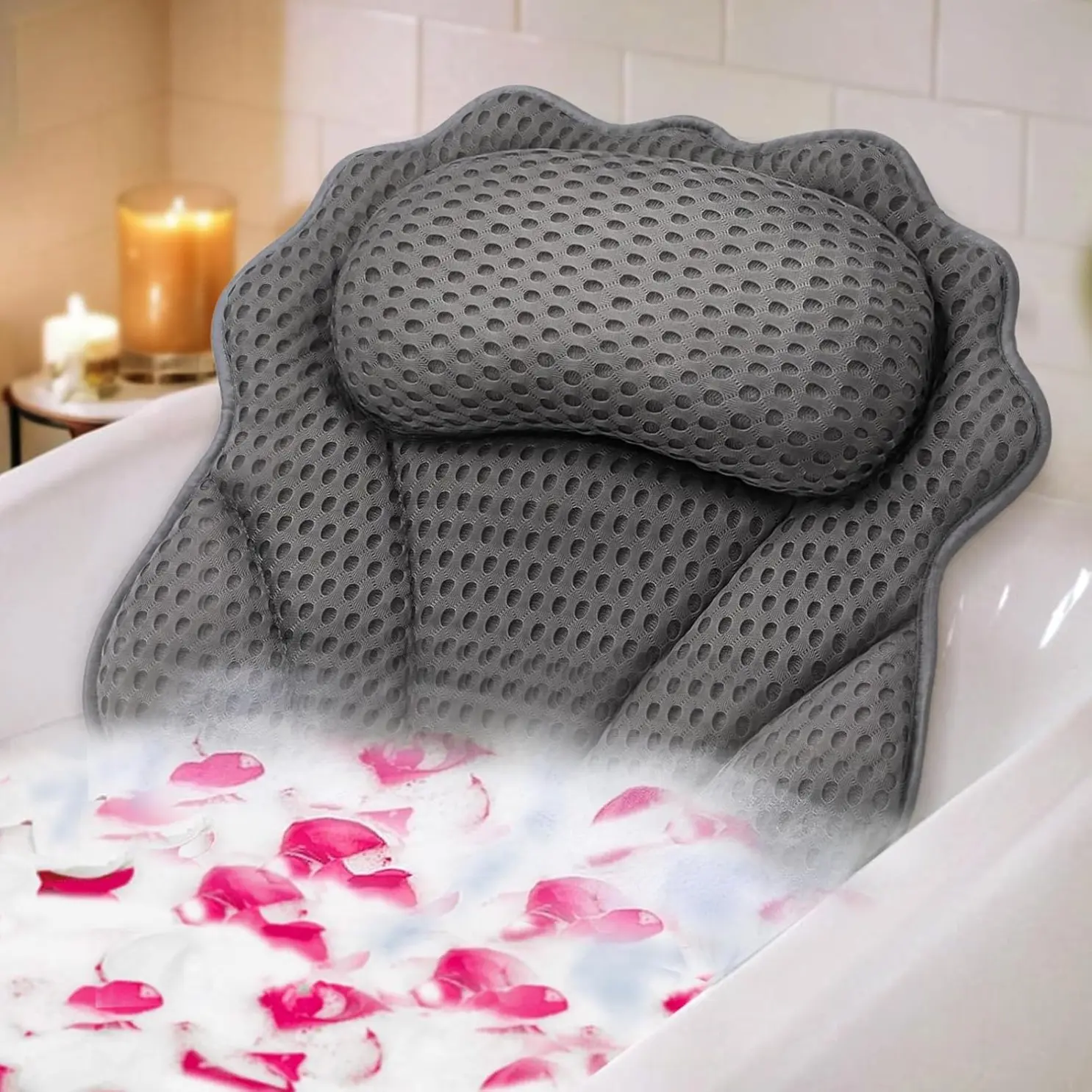 Luxury Ergonomic Bath Pillow – 4D Bath Tub Pillow with Head, Neck, Shoulder & Back Support, 6 Powerful Suction Cups, Fits All Bathtubs, Soft & Comfortable, Ideal for Relaxing Bath Experience, Non-Slip Design, Spa Gift for Women, Valentine Gift for her