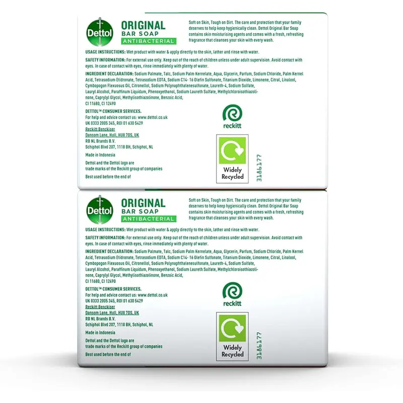 Twin Pack Dettol Soap Original Antibacterial Bar - 100g Each Body Care Body Wash 1
