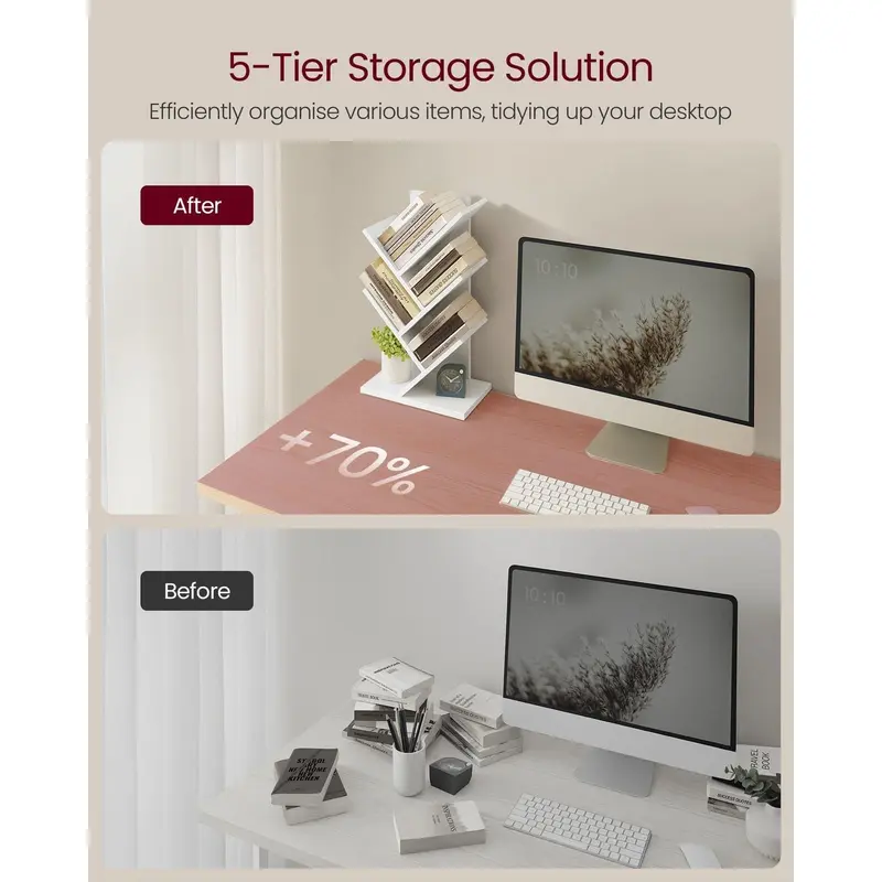 Small White 5 Tier Tree Book Case - Perfect for Home and Office Storage 5