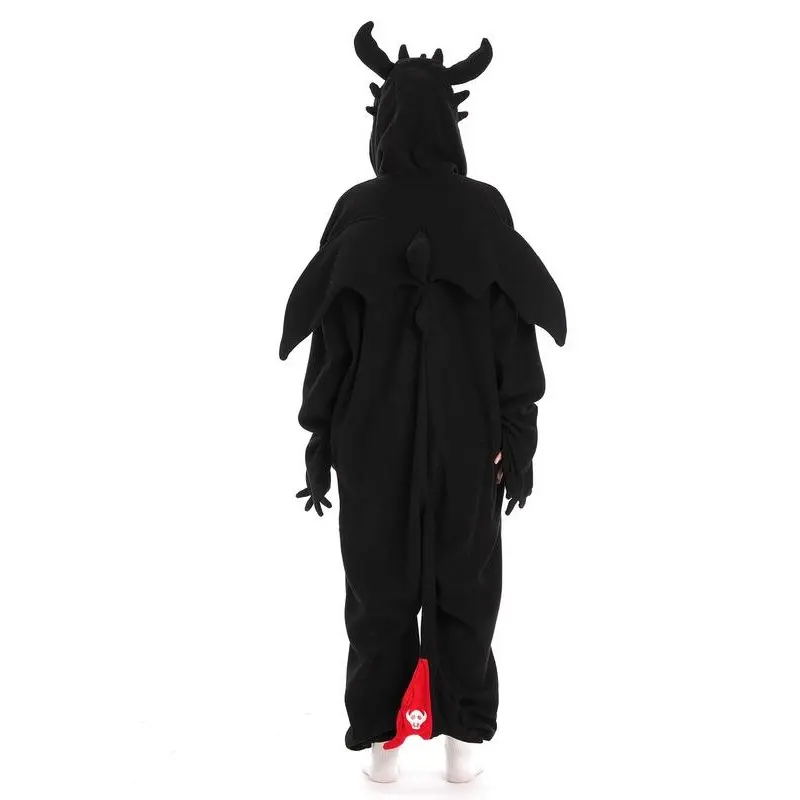 Unisex's Dragon Pattern Drop Shoulder Zipper Polar Fleece Jumpsuit, Cute Long Sleeve Pocket Halloween Party Costumes for Women & Men, Unisex's Dragon Toothless Onesie Pajamas Clothing for Fall & Winter 6