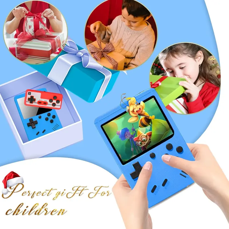 Christmas Gift Portable Mini Handheld Game Console, Video Game Console Built-in 500 Kids Puzzle games, UK Type Switch Rechargeable 0
