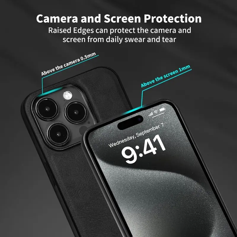 Leather Slim Case For IPHONE 11 12 13 14 15 16 Pro max Cover Military Grade Drop Protection, Non - Slip Anti - Fingerprint Soft PU Leather Scratch-Resistant Back Shockproof Mobile Phone Case Durable Protective Cellphone Casing 6