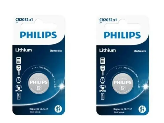 2 x Philips CR2032 Lithium Coin Cell Battery DL2032 3V