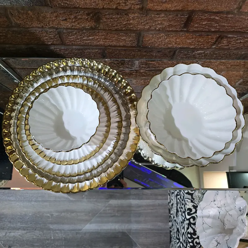 Round dinner plate  ceramic Gold & white stylish Plates, Roundgular Tableware Traditional Round Thick Rectangular 1