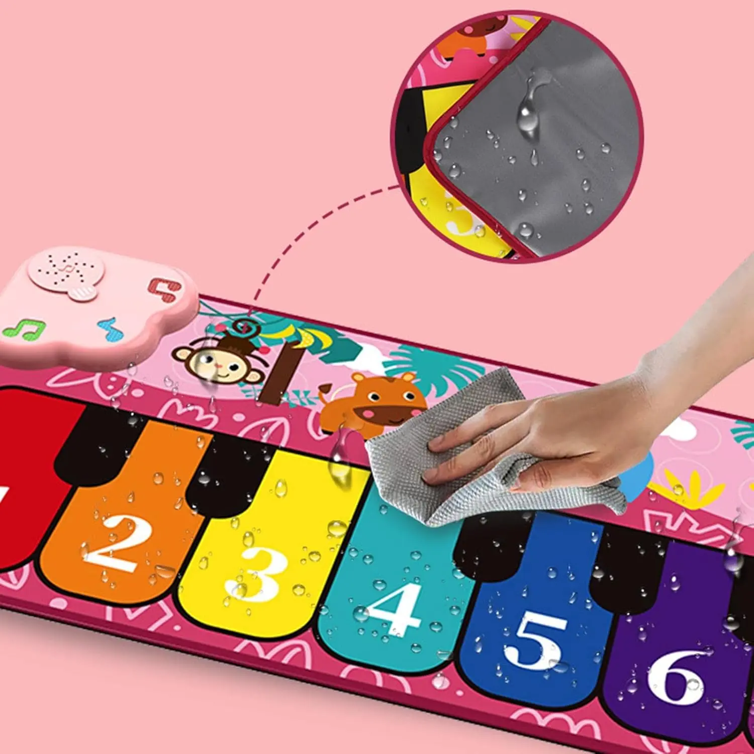 Harilla Electronic Music Mat with Lights Smooth Edges Early Musical Toys Slip Foldable Musical Piano Mat for Kids Baby Girls Camping Toddlers , Red