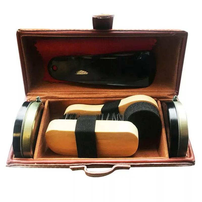Shoe Cleaning Care Kit Set for Brown Black Leather with Polish Brush Travel Case - Footwear Comfort
