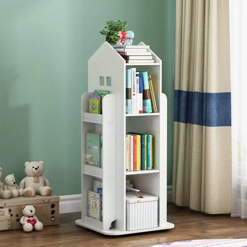 Lushhub Kids' House Frame Rotating Bookshelf, 360° Spinning Storage Shelf, Castle-Shaped Bookcase for Children's Room & Playroom – Fun, Functional & Space-Saving Storage