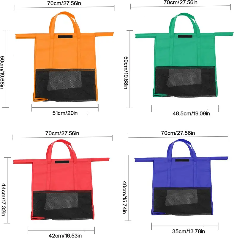 4Pcs Trolley Bags Reusable Shopping Bags Folding Supermarket Trolleys Packet Shopping Trolley Bags in Orange Green Red Blue Trolley Bags for Shopping Cart 1