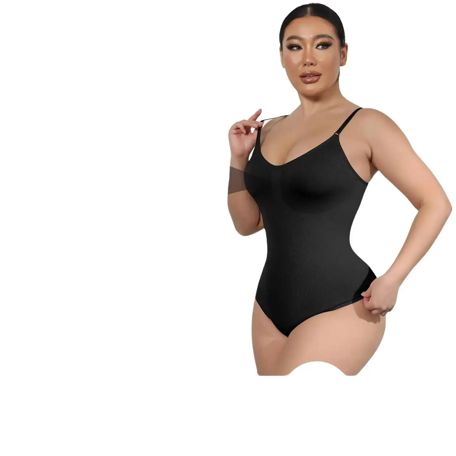 Compresion Women's Shapewear  Bodysuit Tummy Control Womenswear  Body Shaper Seamless Sculpting Snatched Slim Waist Sexy  Comfortable Body Suit. Tops Basic Skinny.  Sleeveless Spaghetti Strap Black Casual Compression