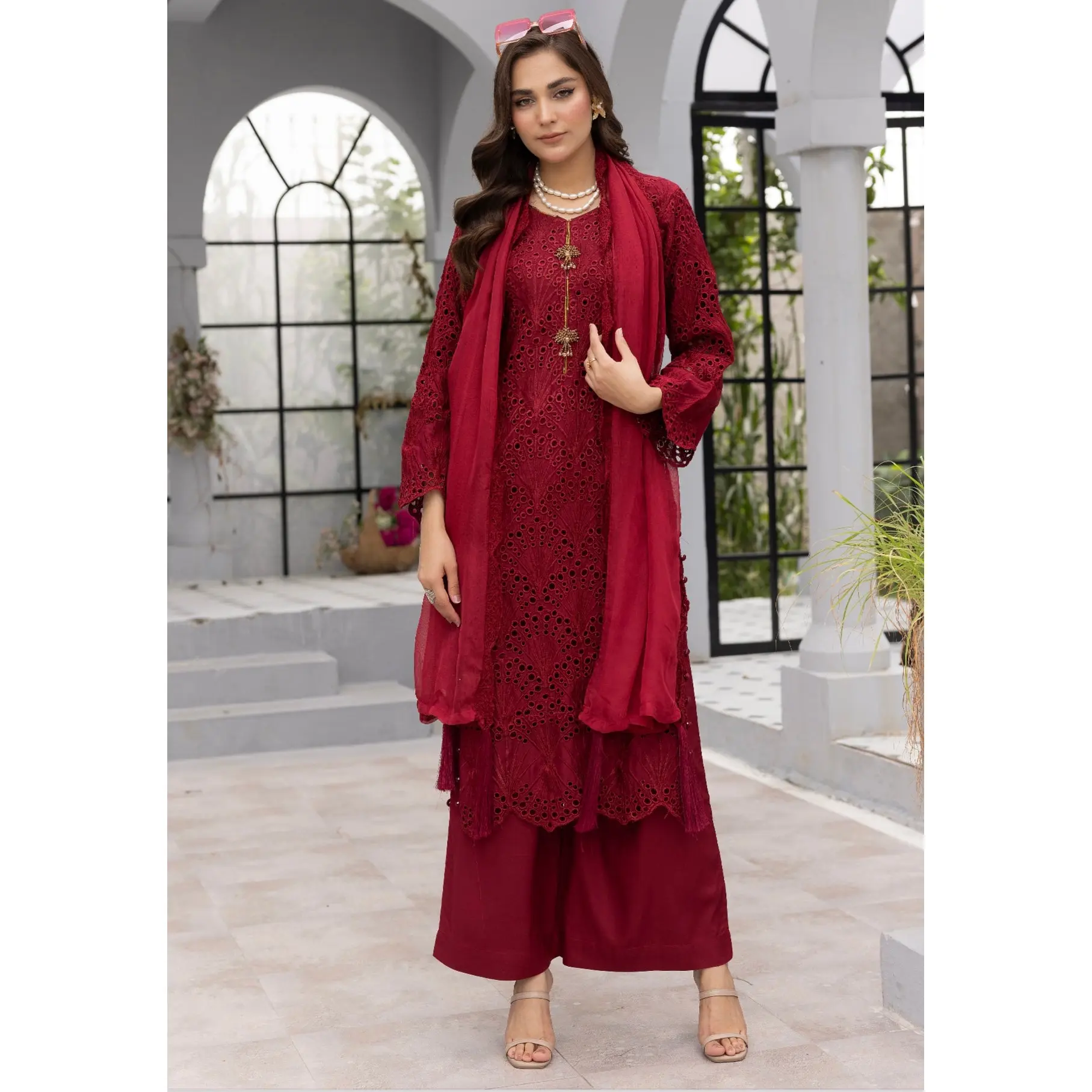 SIMRANS ‘Image Linenkari’ | Embroidered Linen Chikankari Readymade | SM724 (Maroon)
