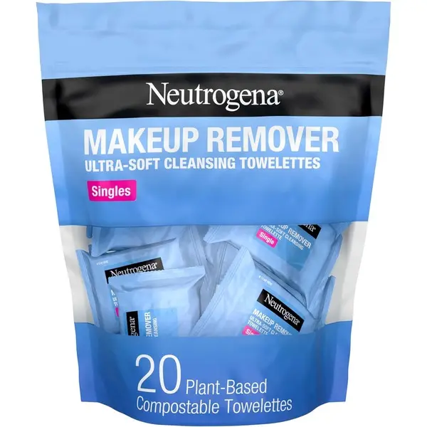 Neutrogena Makeup Remover Cleansing Towelette Singles, Daily Face Wipes To Remove Dirt, Oil, Makeup & Waterproof Mascara, Individually Wrapped, 20 Count Cosmetic