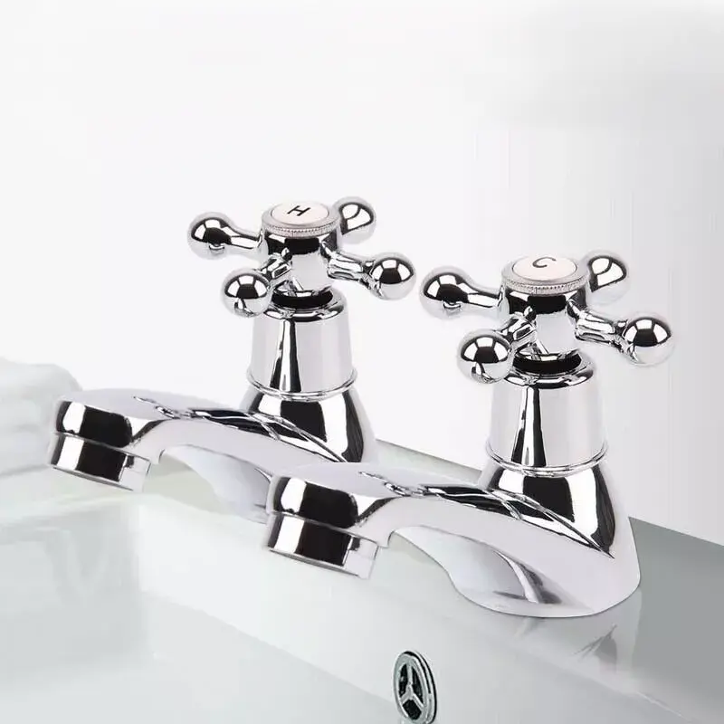 2X Twin Taps Set Hot and Cold for Traditional Bathroom Basin Sink in UK 0