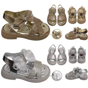 KIDS GIRLS BABIES CHILDREN SANDALS PARTY PRINCESS TOODLER SHOES FLAT DAIMANTEE GLITTER FANCY DRESS WEDDING CINDRELLA GOLD SILVER BOW DESIGN VELCRO COMFY FYP STRAP ON TODDLER SLING BACK SIZE 3-4-5-6-7