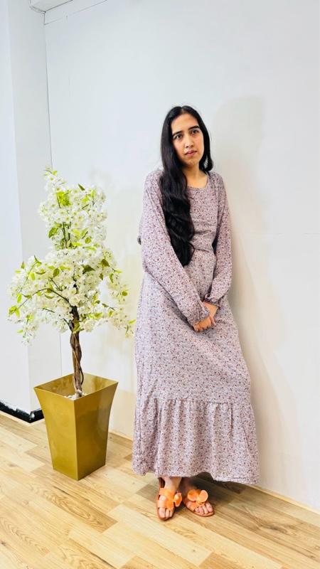 Product Introduction of May modesty summer llong frill printed maxi dress in linen cotton fabric women’s wear 15