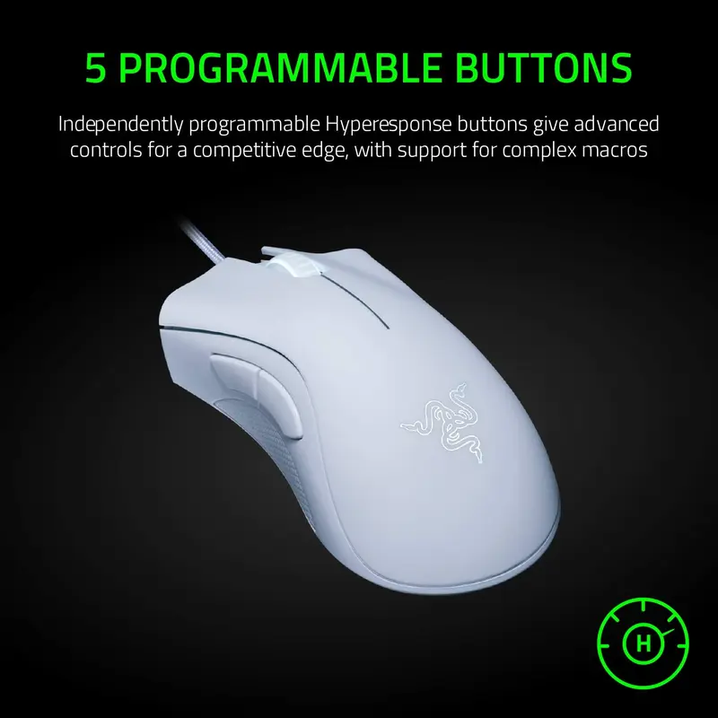 Razer DeathAdder Essential (2021) - Wired Gaming Mouse (Optical Sensor, 6400 DPI, 5 Programmable Buttons, Ergonomic Form Factor) White 5