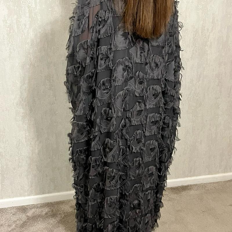 3 Peice Feather Ruffled Open Abaya in Elegant Design 8