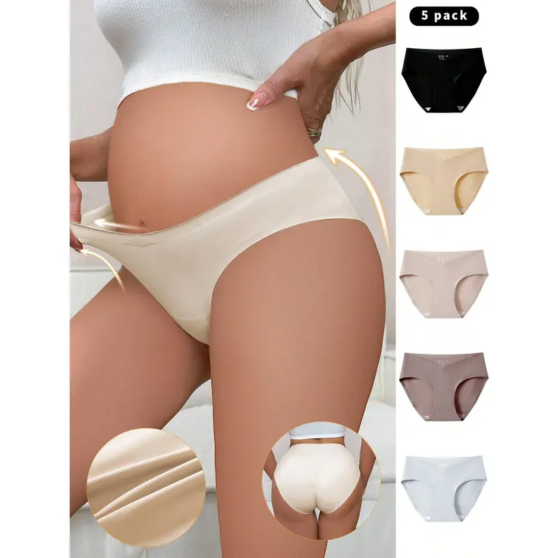 5pcs Pack Maternity Solid Color Minimalist Panties, Casual Daily Wear 2
