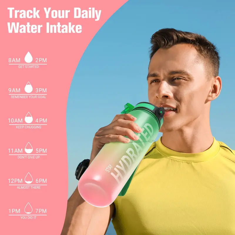 Sahara Sailor Leakproof Water Bottle 1L, Tritan BPA Free Motivational Sport Drinks Bottle with Clear Time Marker, Lock Cover, Easy Clean Brush, Durable for Gym, School, Hiking, Cycling (1 Bottle) 2