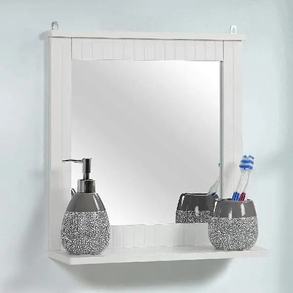 Yorkshire Homeware Wall-Mounted Mirror, Bathroom Mirror with Shelf, Hanging Vanity Mirror, Home Office Living Room Finish 3