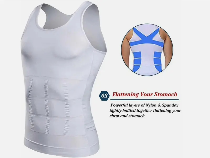 S M L XL XXL White and Black Men Solid Compression Shapewear Tank Top Stretch Tummy Control Shaper Vest Casual Plain Menswear Underwear Bestie Operator Techwear Biker Beige Wetsuit Tropical 6