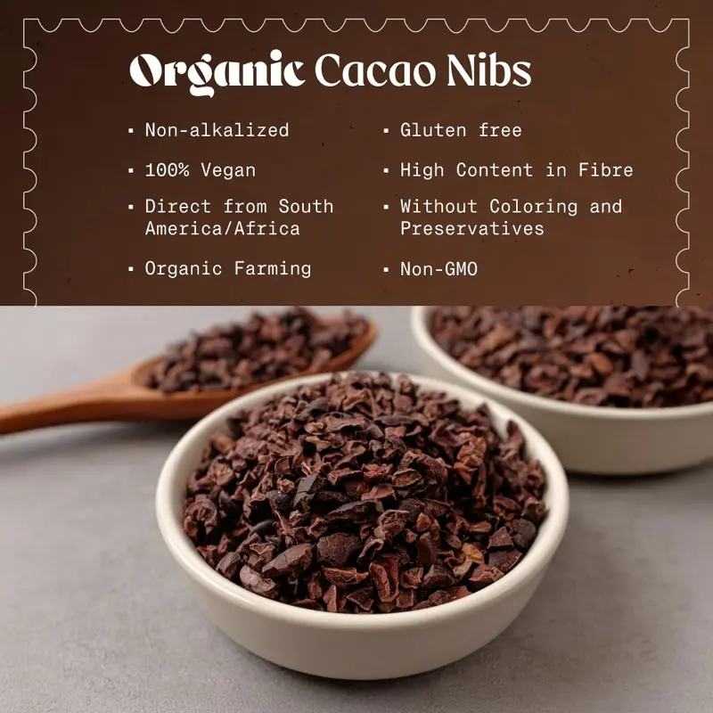 Organic Raw Cacao Nibs 400g. Natural and Pure. Made in Tropical Regions from The Theobroma Cacao Plant. Source of Magnesium, Potassium and Iron. NaturaleBio 1