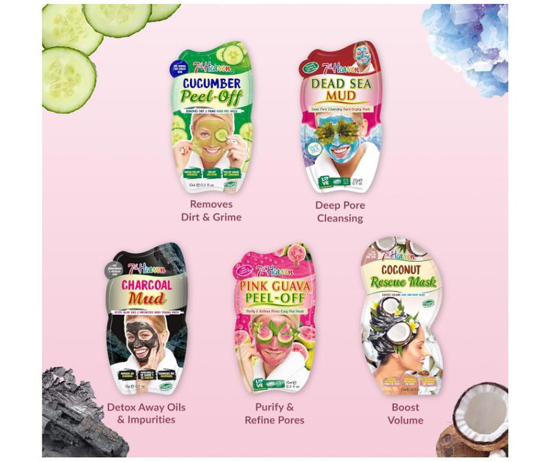 Pamper Hamper Skincare Set - 9 x Face Masks Skincare, 1 x Hair Masks for Dry Damaged Hair and 1 x Body Puff - Gift Set of Peel Off Face Masks & Clay Face Mask Sachets 2
