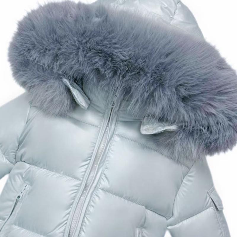 Baby Boy Silver Puffer Coat with Faux Fur Hood "MYD409S" 2