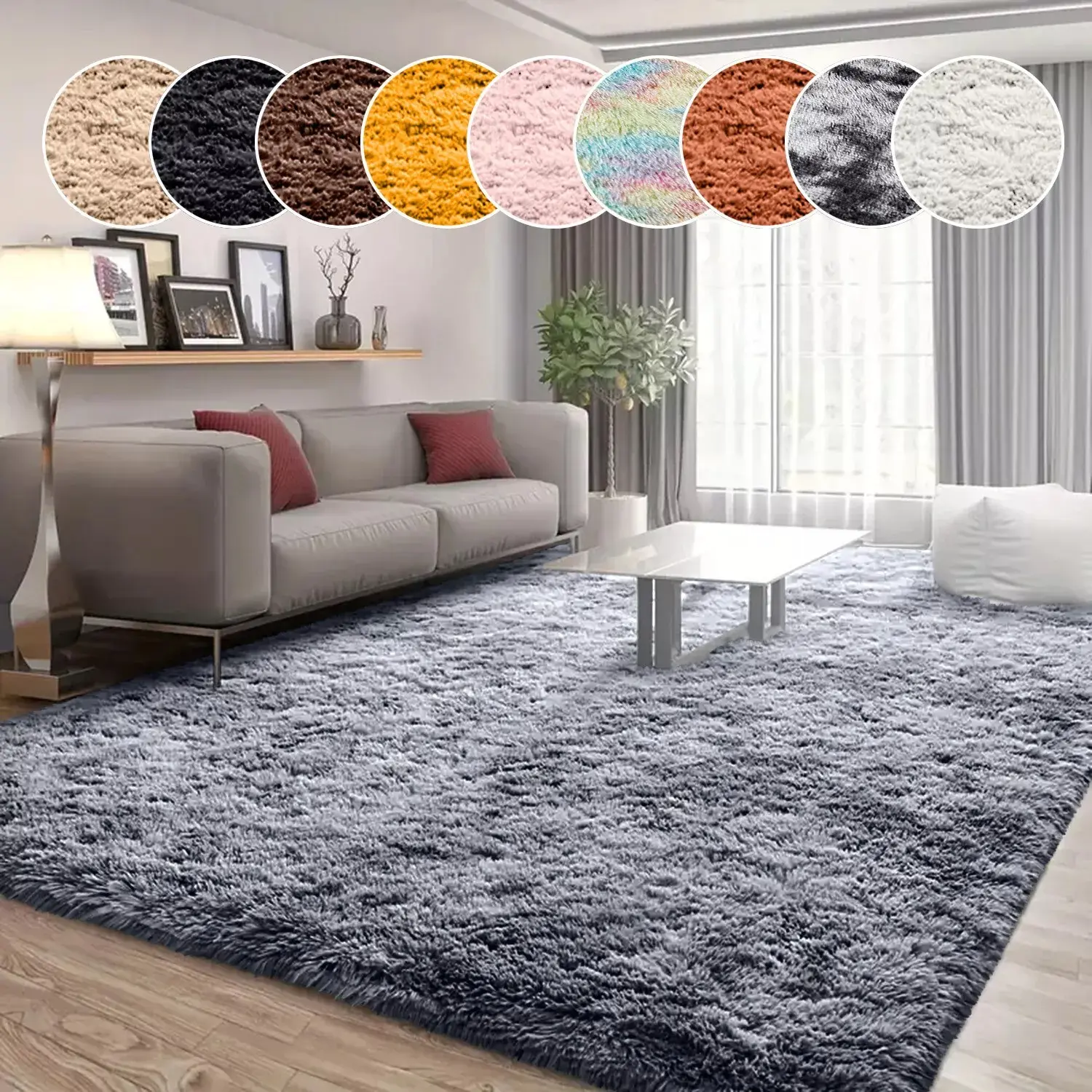 Anti Slip Thick Large Shaggy Rugs Soft Fluffy Rug Living Room Bedroom Carpet Mat