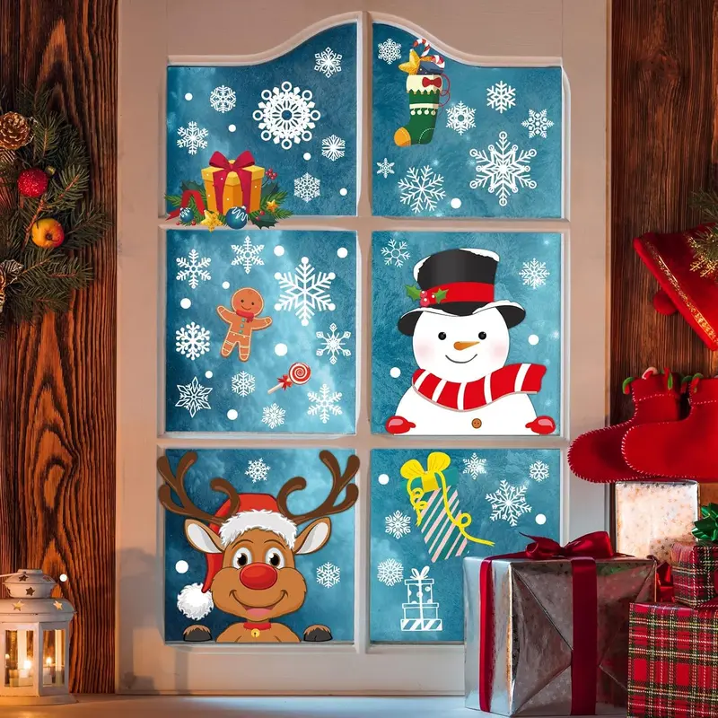 385 Pcs Christmas Window Stickers - Double-Sided Xmas Decorations for Office and Home - Ornaments, Banners Ornaments Gift Glass Room Candle Set decoration Wood Wooden 1