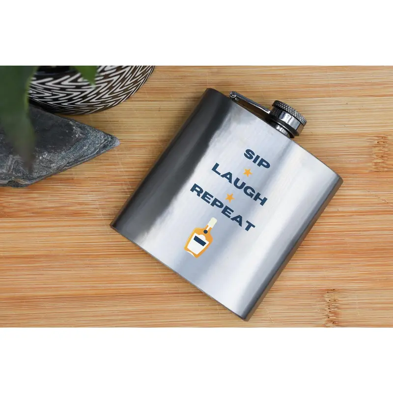 Stainless Steel Hip Flask with Full Colour - Sip, Laugh, Repeat Design - Perfect Christmas or Birthday Present for Fathers, Dad, and Grandad 4