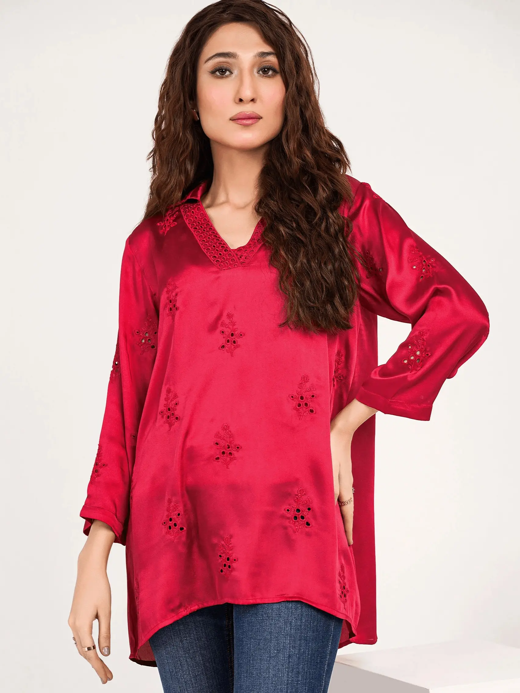 Red Silk Shirt Soft and Comfortable Limelight