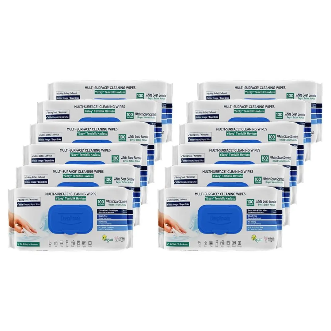 DeepFresh MultiSurface Cleaning Wipes White Soap Scented 12 x 100pcs (12) - Household Cleaning Supplies