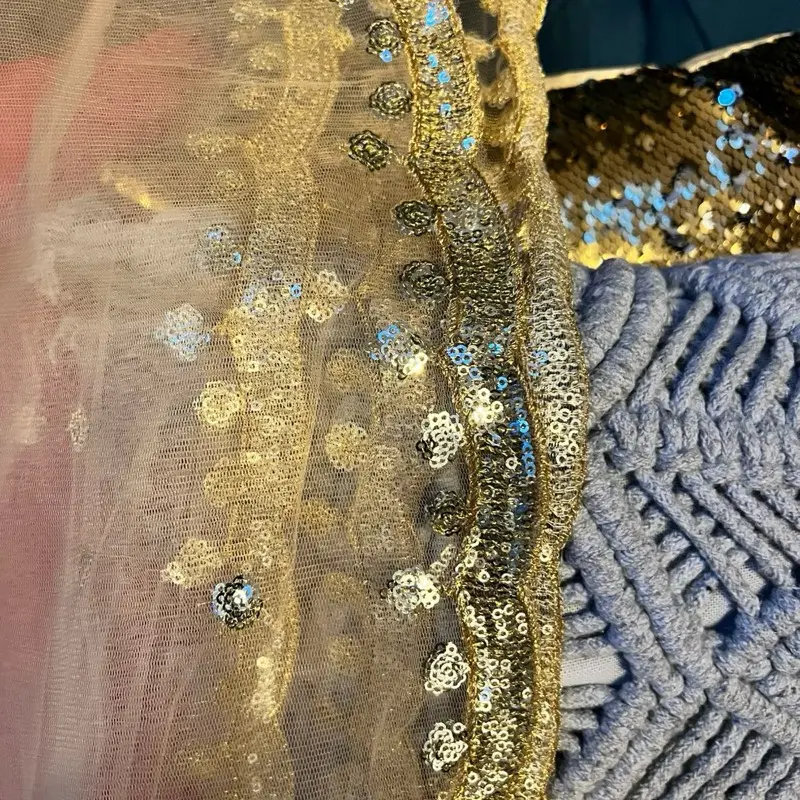 Women Beigish Gold  Net Dupatta with Gota Work. wallima Net hijab. Bridal scraf. Gift for her USA UK Canada 7