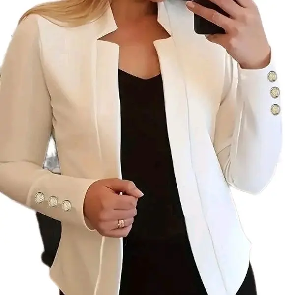Solid Open Front Blazer, Casual Long Sleeve Button Blazer For Office & Work, Women's Clothing Jackets