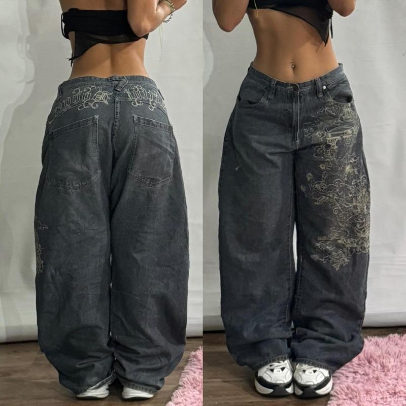 Product Introduction of Streetwear New Fashion Oversized Print Baggy Jeans Y2K Harajuku Hip-hop Vintage Pop Gothic High Waist Wide-leg Pants Trousers 5