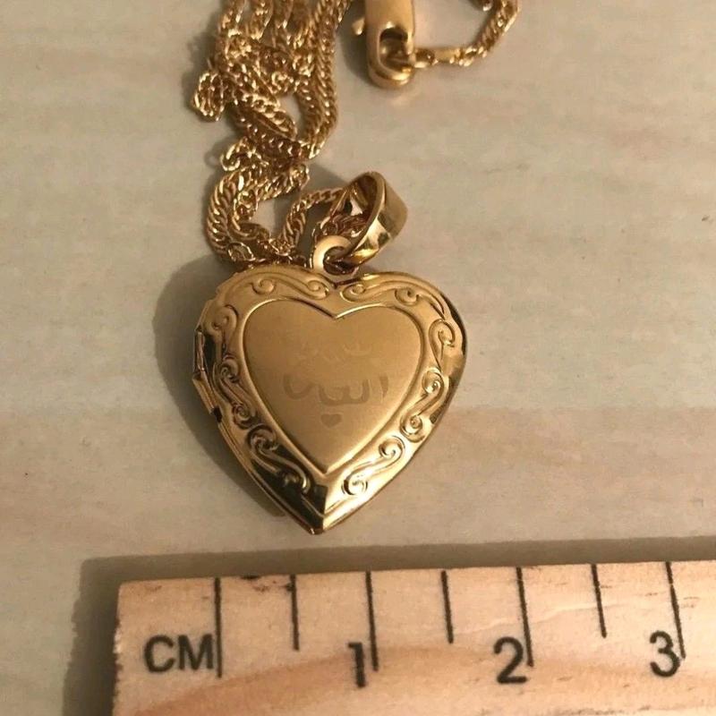 Islamic Allah name heart shape Necklace Pendant Tawiz with gold colour chain jewelry matching jewellery locket 4