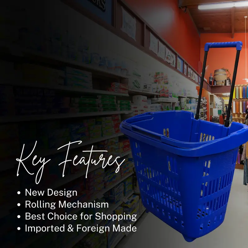 Rajani Rolling Shopping Basket - Lightweight & Durable Shopping Trolley with Built-in Wheels - Organiser Household Pack Blue 5