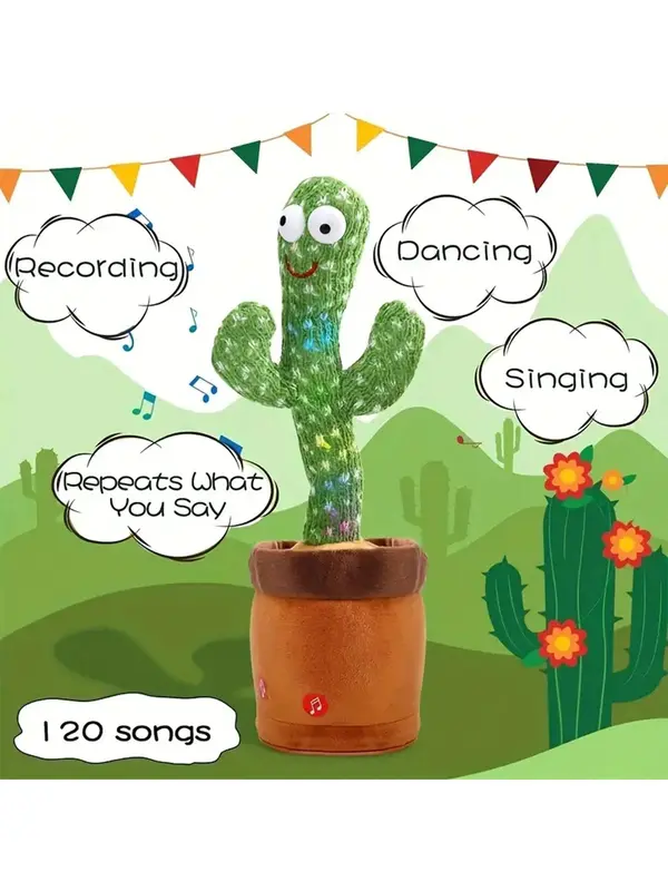 1pc-Premium Quality Dancing Talking Cactus Toys For Baby Boys And Girls, Fastest Delivery Singing Mimicking Recording Repeating What You Say Sunny Cactus Up Plus Halloween , christmas, party , free deliver 2