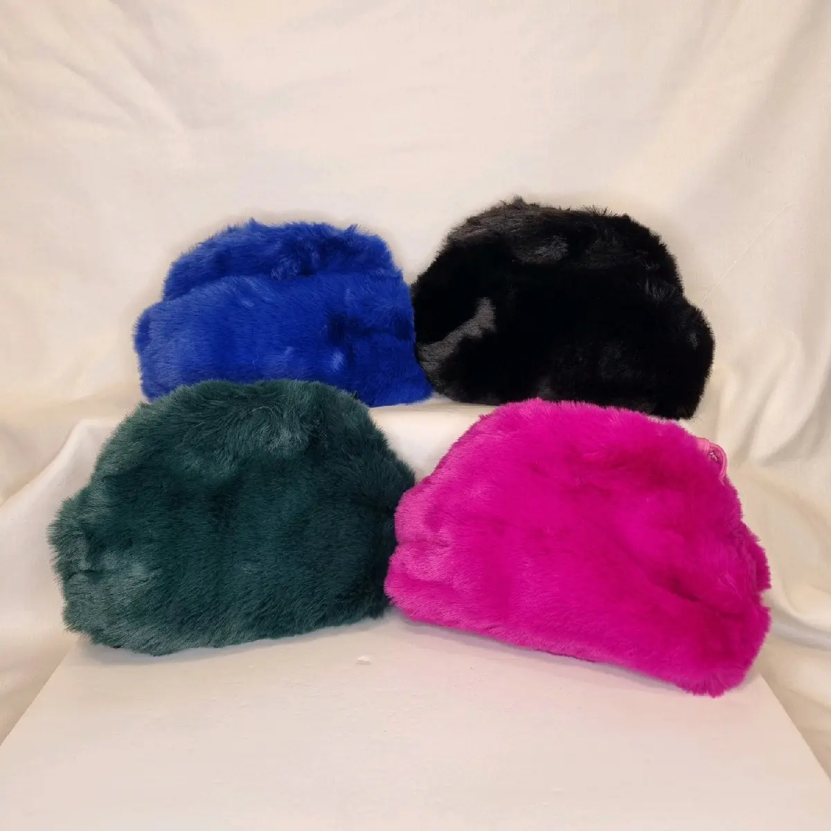 Women's Faux Fur Embellished Plush Evening Crossbody Clutch Bag with Knot Top Handle in Black, Fuschia, Green, and Royal Blue handbag odourless elegant fashion bags designer handbags